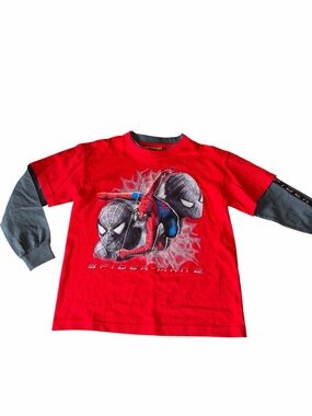 Vintage Original Kids Spiderman 2 Red & Gray Long Sleeve Layered-Look Tee NWT